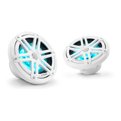 JL Audio M3-650X-S-Gw-i, 6.5-inch (165 mm) Marine Coaxial Speakers, Gloss White Sport Grilles with RGB LED Lighting