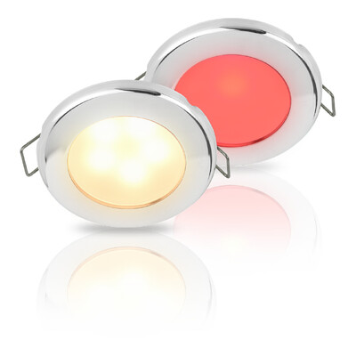 Hella Warm White/Red EuroLED 75 Dual Colour LED Down Lights with Spring Clip 12V DC, 316 Stainless Steel Rim, Spring Mount