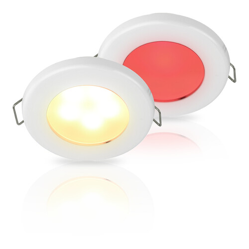 Hella Warm White/Red EuroLED 75 Dual Colour LED Down Lights with Spring Clip 12V DC, White Plastic Rim, Spring Mount