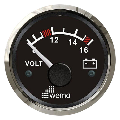 Wema Voltmeter 8-16 VDC (12V system) Gauge with Stainless Steel Bezel